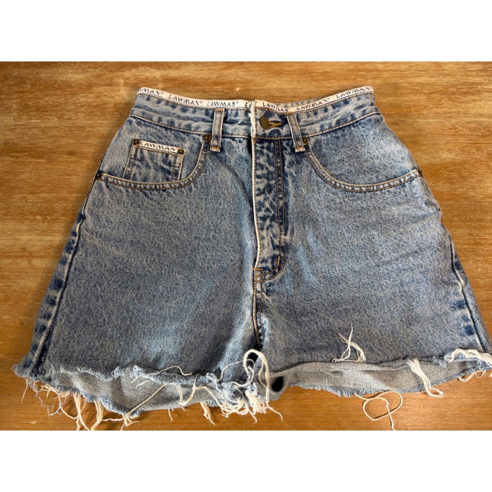 Lawman Vintage High Waisted Denim Shorts Light Wash Frayed Raw Hem Size 5 90s